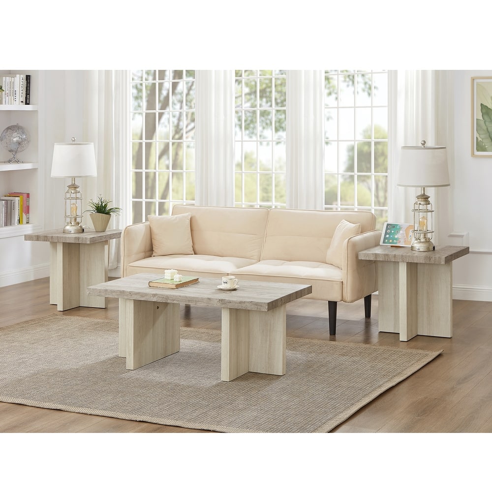 Roundhill Furniture Mchome 3-Piece Coffee Table Set, Coffee Table and Two End Tables