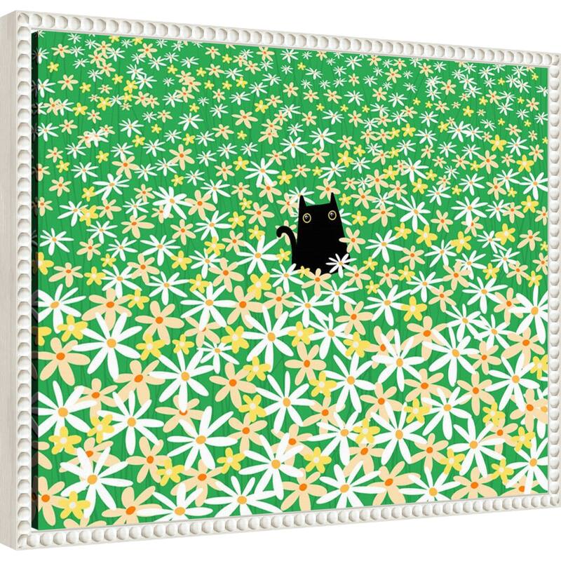 Black Cat in Flower Field by Gabriela Avila Framed Canvas Wall Art Print