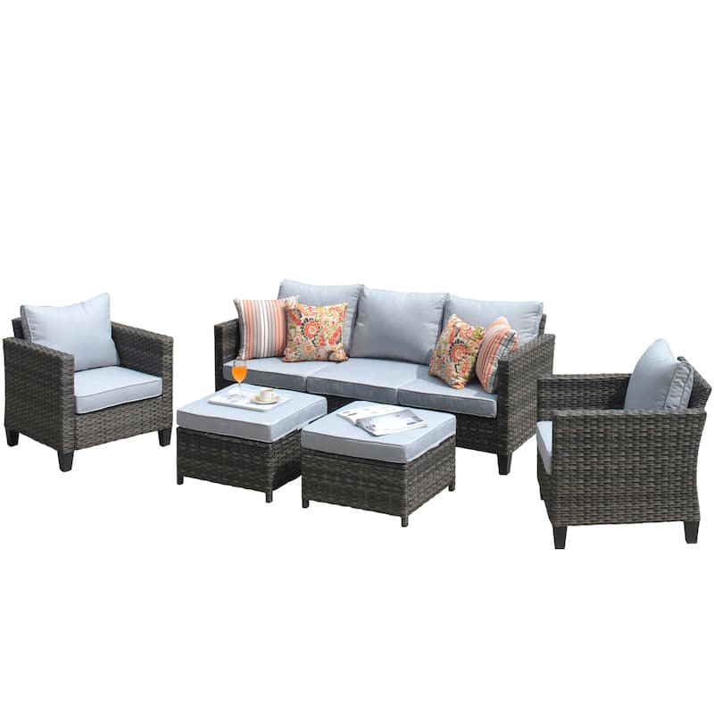 OVIOS Patio Furniture Wicker 5-piece Outdoor High-back Sectional Set