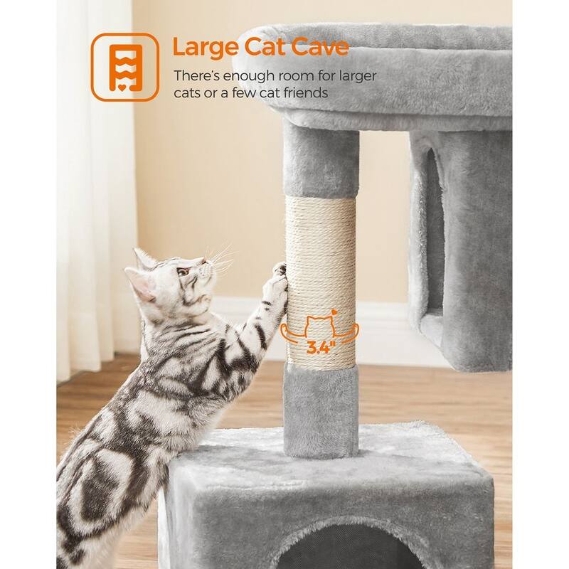 Plush Multi-Level Cat Tower with 2 Spacious Cat Caves and Scratching Posts