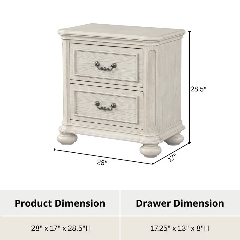 Roundhill Furniture Nelson 2-Drawer Bedroom Nightstand, Antique White