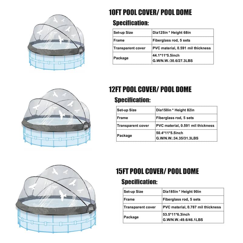 Round All Weather Pool Dome Enclosure for Outdoor Above-Ground Frame Pools (Compatible with Clean & Warm Water Pools)