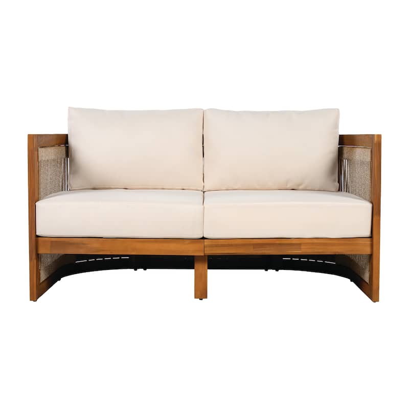 Christopher Knight Home - Outdoor 8-Piece Acacia Wood Patio Conversation Set with Rope Weave and Slatted Coffee Tables