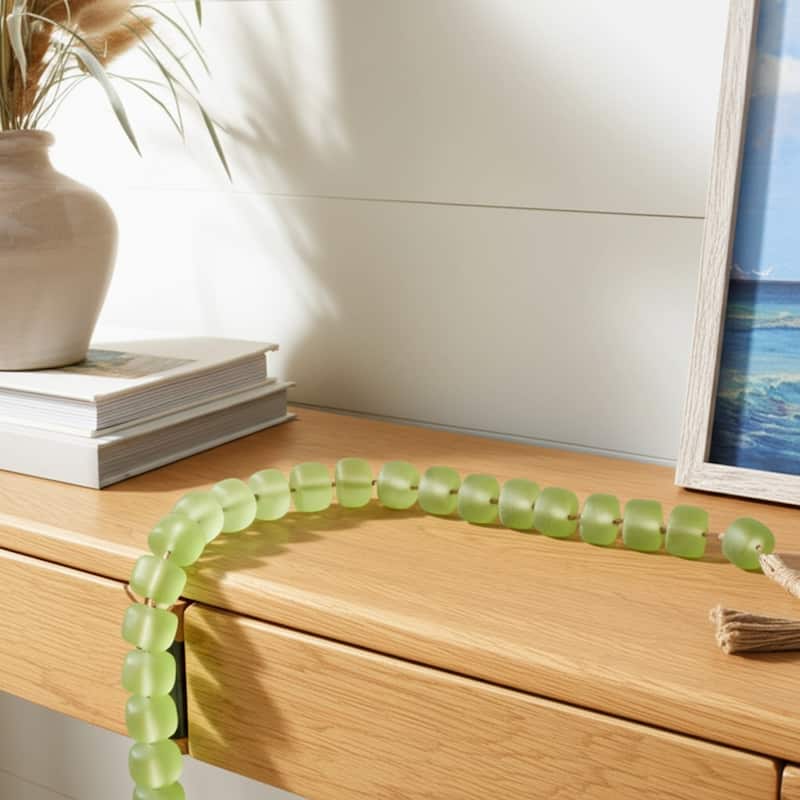 Resin Jute Decorative Beads Tassel Accents Featuring Woven Detailing - Green - 38" x 1" x 1"
