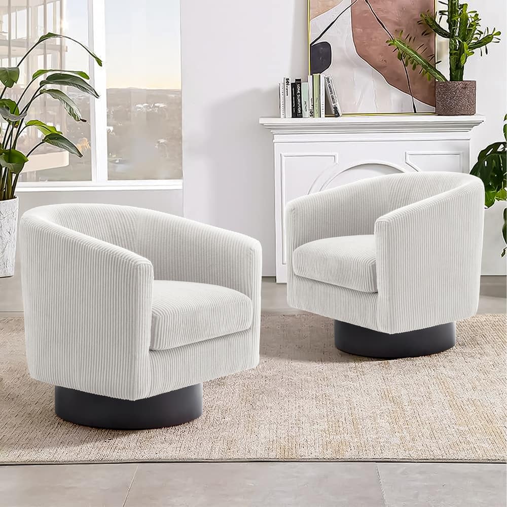 Modern Upholstered Swivel Barrel Club Arm Accent Chair for Living Room