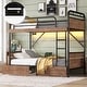 preview thumbnail 3 of 11, Twin XL over Twin XL Metal Bunk Bed with LED Lights, Charge Station, and Storage Drawers, Black