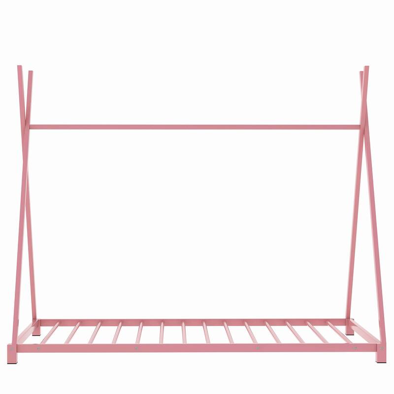 Metal Twin Size House Platform Bed with Triangle Structure