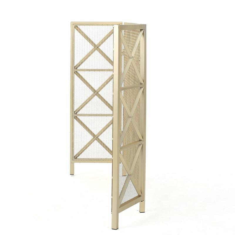 Roomfitters 3-Panel Fireplace Screen, Modern Geometric X-Pattern Metal Spark Guard for Hearth Safety, Folding Cover, Gold