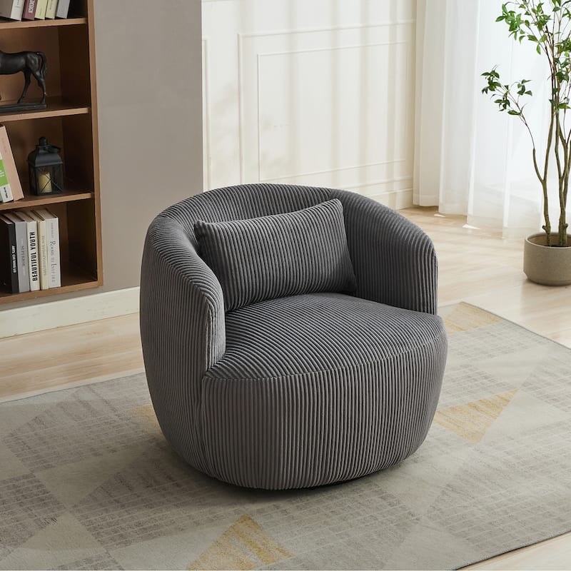 Modern Lounge Chair Sofa Chair with Recessed Arms and Pillow, Swivel Armchair Barrel Chair Soft Accent Chair