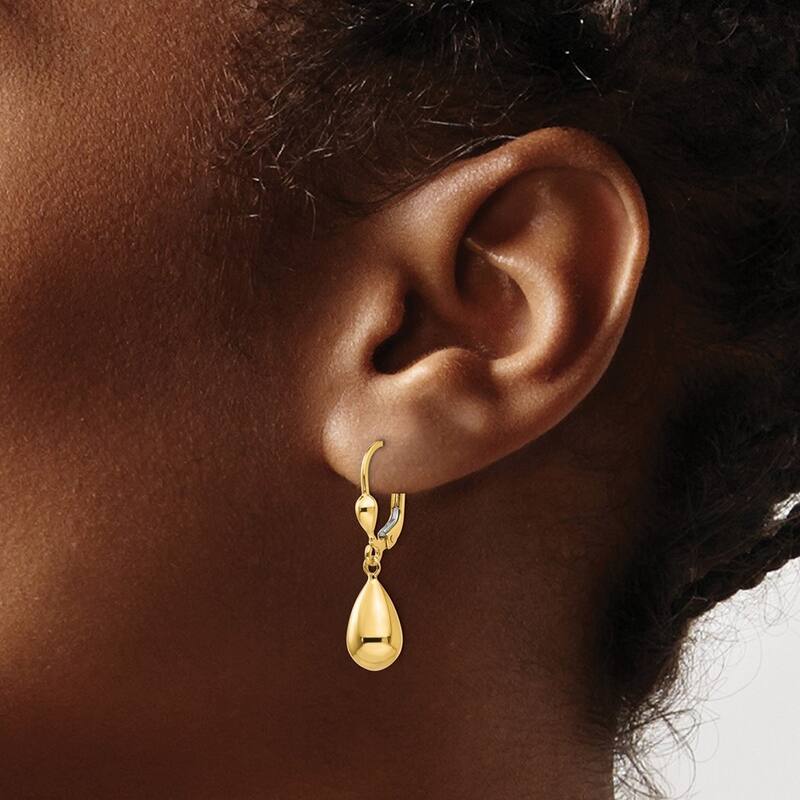 Curata 14k Yellow Gold 29x7mm Polished Tear-drop Dangle Leverback Earrings