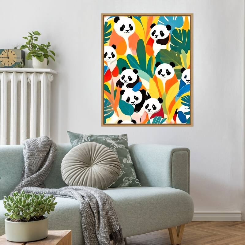 Pandas Tropical by Uma Gokhale Framed Canvas Wall Art