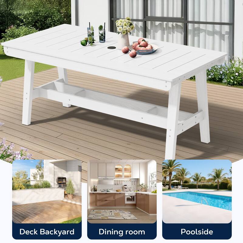67.91in HDPE Rectangular Patio Dining Table with Umbrella Hole for 4 to 6 People - N/A
