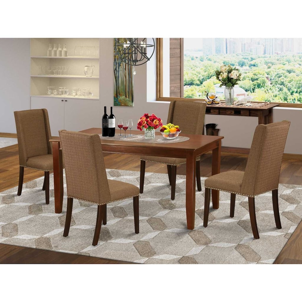 HomeStock 5-Pc Mahogany Finish Solid Wood Top - Dining Room Set with High Back - Seats 4