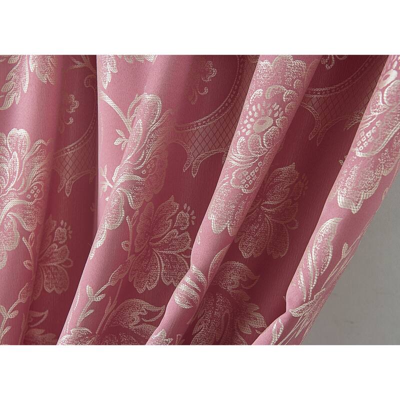 Rosalie Floral/Damask Textured Jacquard Single Rod Pocket Curtain Panel w/ Attached Valance - 54 x 84 in. - 54 x 84 in.