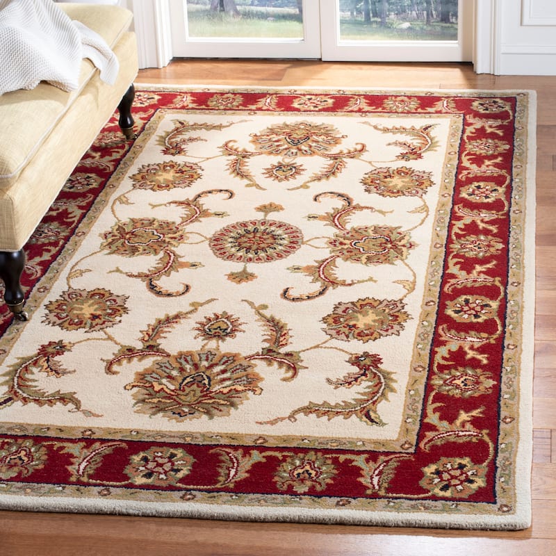 SAFAVIEH Handmade Heritage Block Print Rose Traditional Oriental Wool Rug - 5' x 8' - Ivory/Red