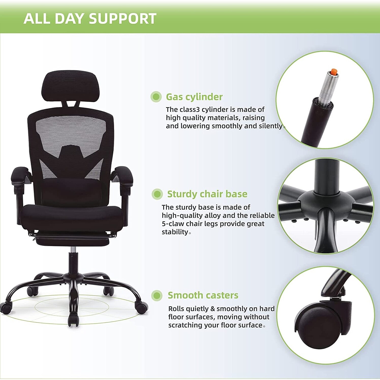 Snugway Ergonomic High Back Mesh Home Office Chair with Footrest