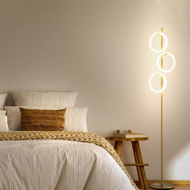 Brightech Saturn 66 in. Industrial 3-Light 3-Way Dimming LED Floor Lamp with 3 Replaceable LED Rings