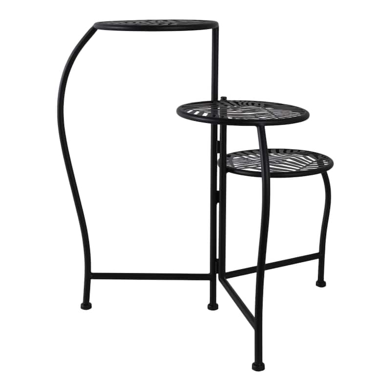 Iron and Metal Leaf Cutout Design 3-Tier Plant Stand - 22" Black - 10" x 10" x 22"