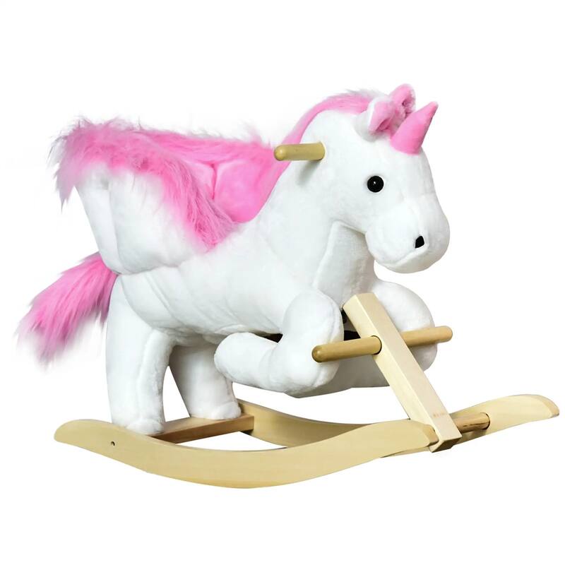 Cotton Candy Pink Plush Unicorn Ride-On Toy with Singing Lullaby - 25.5" L x 12.5" W x 21.75" H - Pink-White