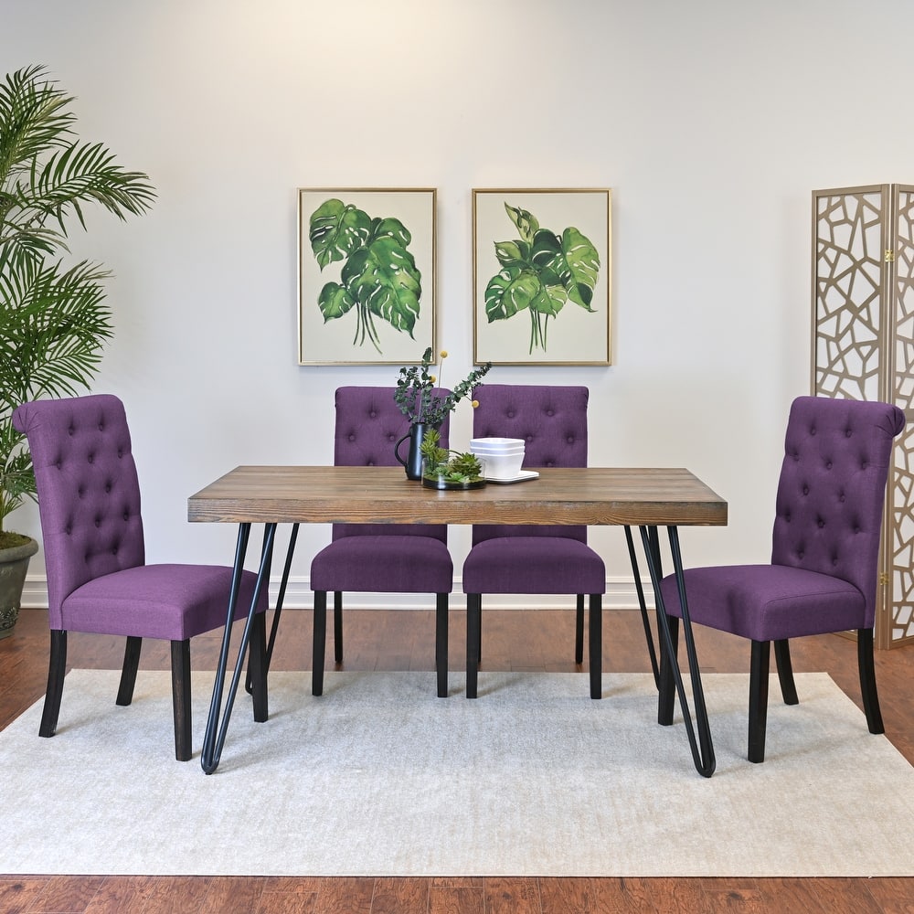 Dining Room Furniture Set for 4, Rectangular Trestle Kitchen Table with 4 Upholstery High Back Chairs and Metal Table Legs