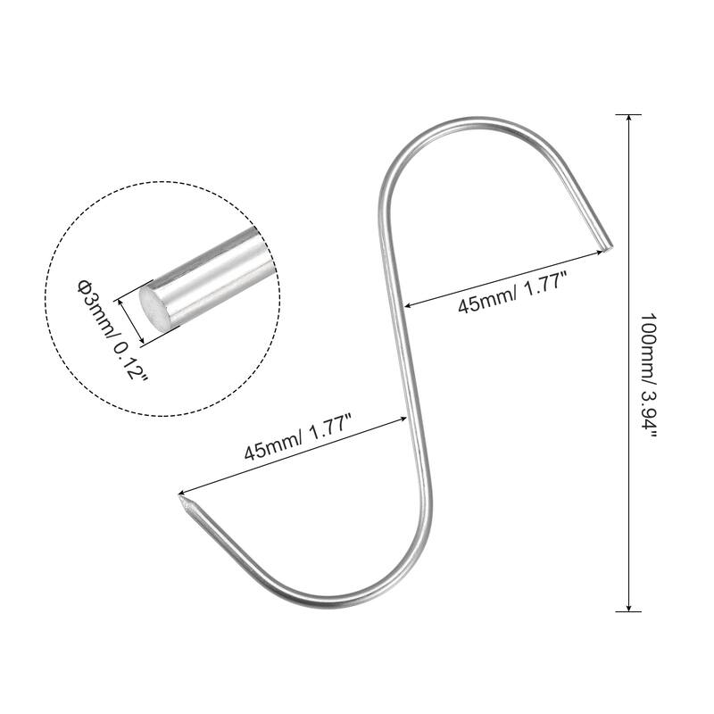 Meat Hooks, Stainless Steel S-Hook, Meat Processing for Chicken 10Pcs - Silver Tone - 3.94", 0.12" Thick