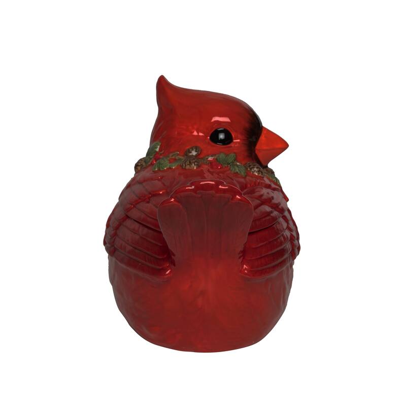 Transpac Dolomite 10.5 in. Red Christmas Cardinal Lid Cookie Jar