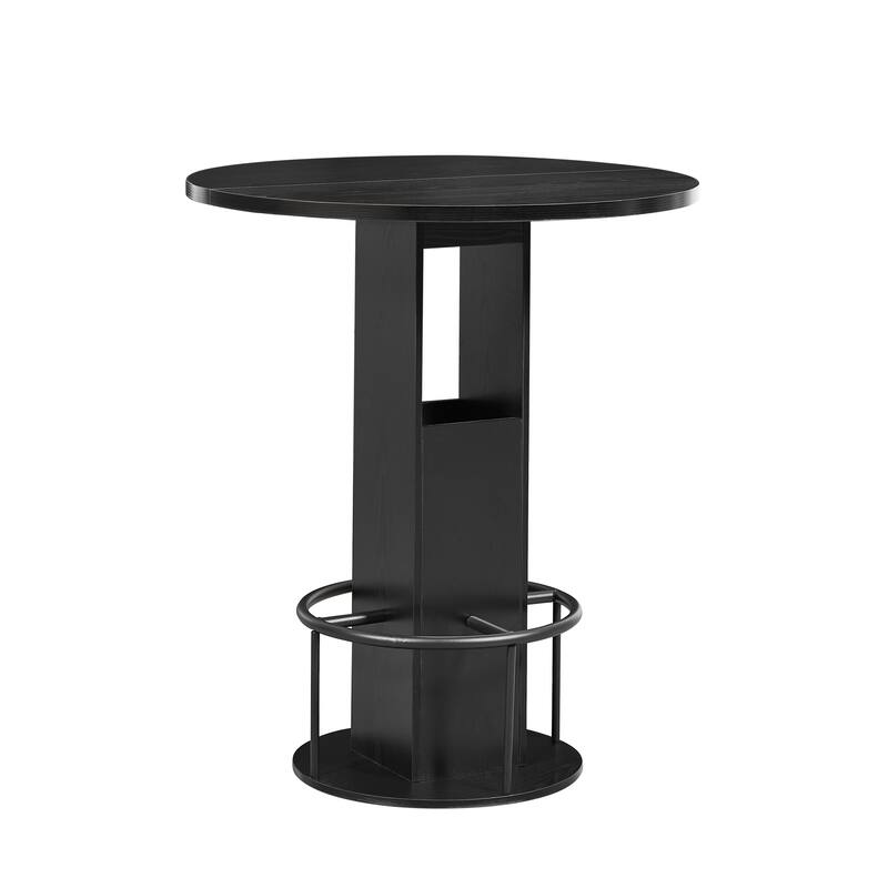 3-Piece Bar Table and Stool Set 31.5-inch round bar table with two stools Compact wooden dining bar with metal ring footrest