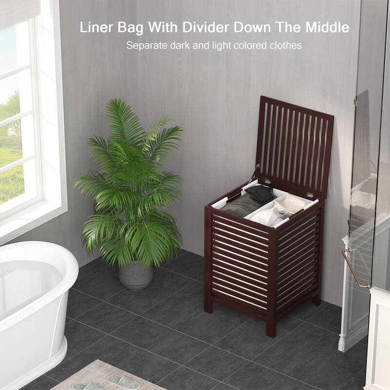 Bamboo 2-Section Laundry Hamper, 120L Large Laundry Basket with Lid and Removable Liner Bag