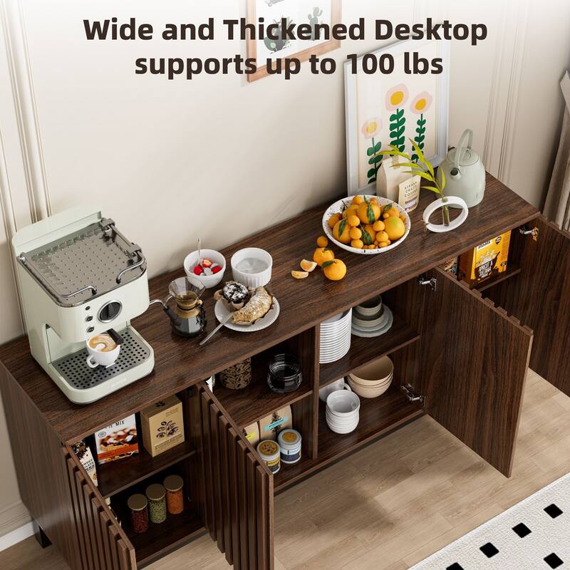 Fluted Sideboard Buffet Cabinet with 4 Doors, Modern Storage Credenza with Adjustable Shelves for Dining Room & Entryway