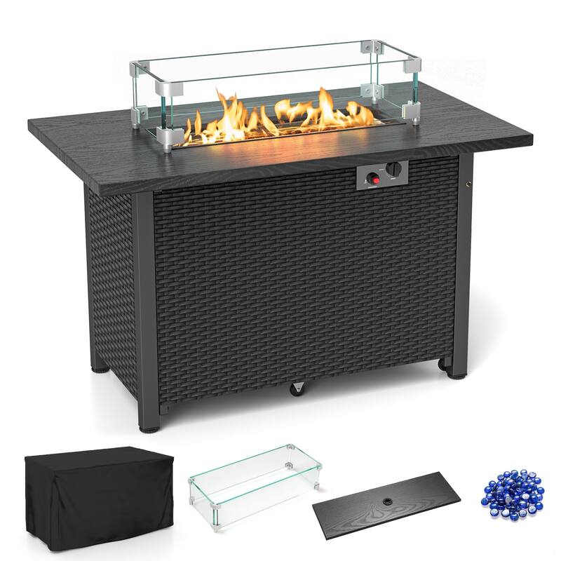 Gymax 42 Inch Patio Rattan Propane Fire Pit Propane Gas Fire Pit Table - See Details - Black