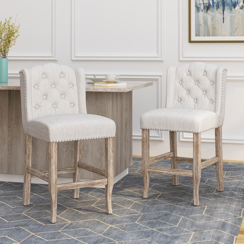 Foxcroft Wingback Counter Stool (Set of 2) by Christopher Knight Home - Beige