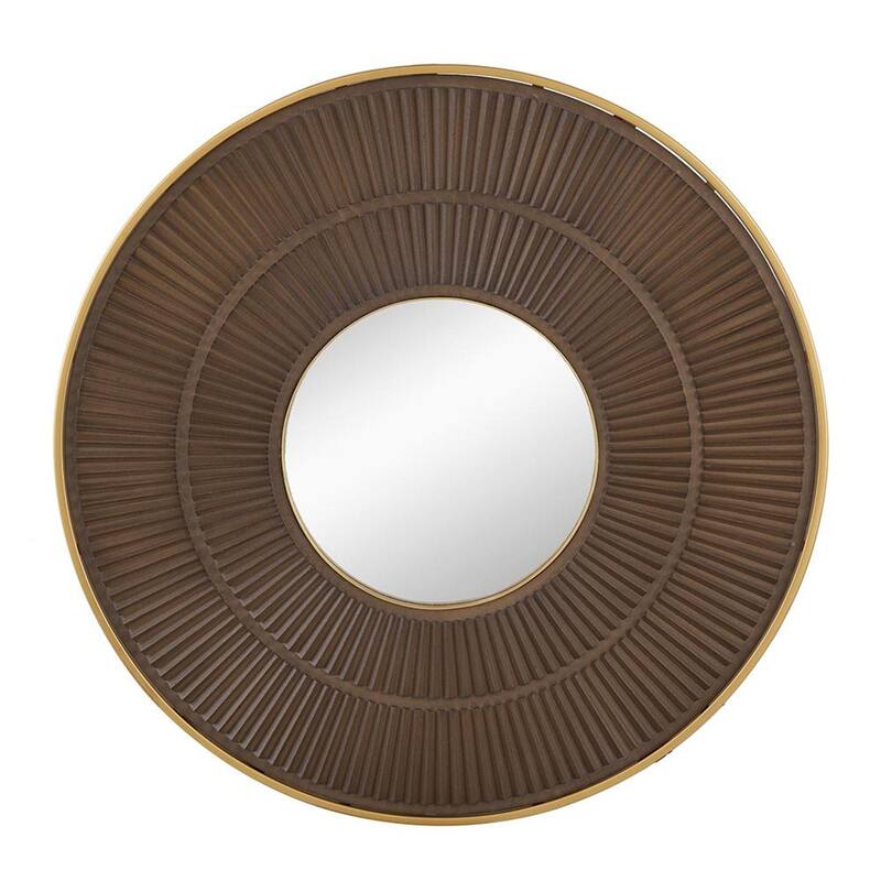 HomeRoots 32" Brown And Gold Round Wood And Metal Framed Accent Mirror - 31.5' X '31.5' X '1.2