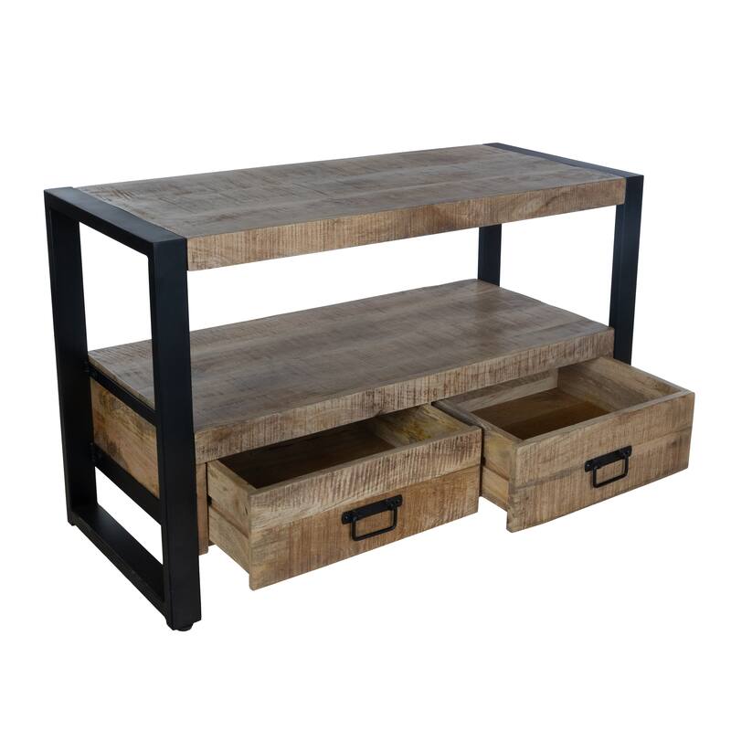 40" Mango Wood TV Stand with Industrial Style Drawers and Metal Frame