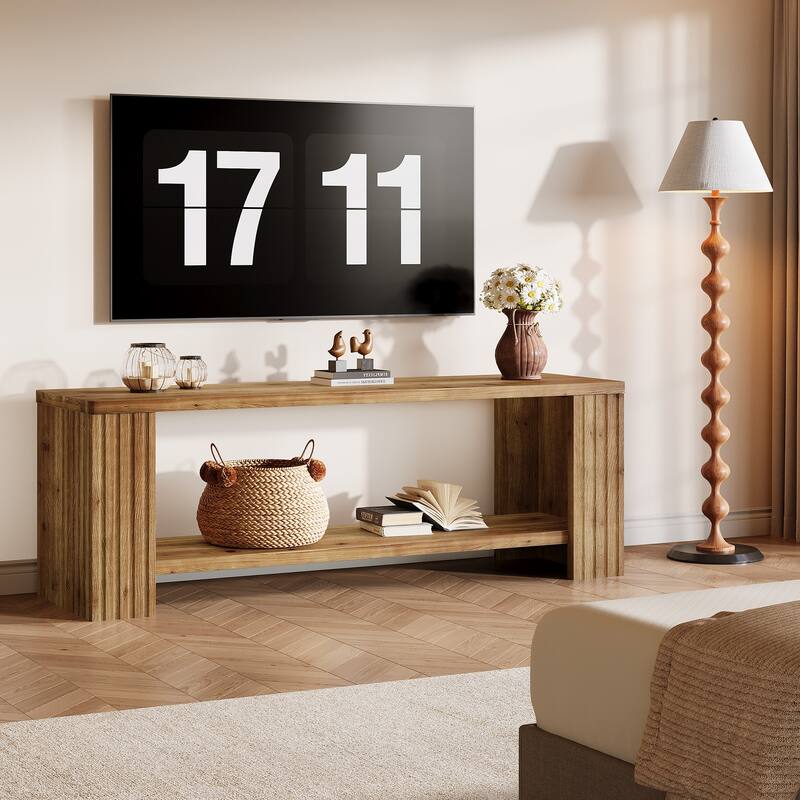 63" Farmhouse Entertainment Center with 2-Tier Storage Shelf