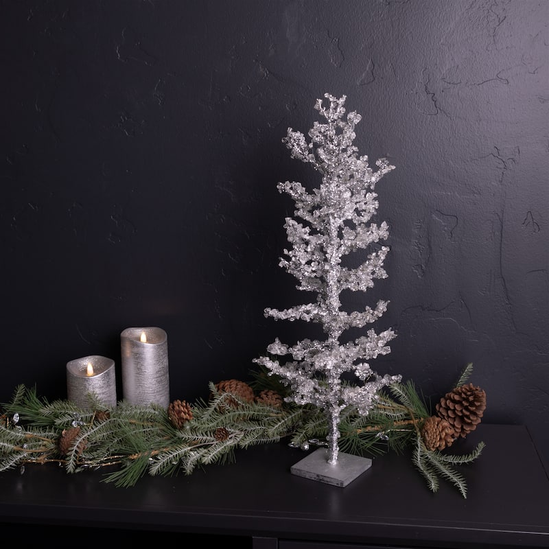 24 Inch Icy Twig Tree Set with Jeweled Accents for Holiday Home Decor - 9.5” x 9.5” x 24”