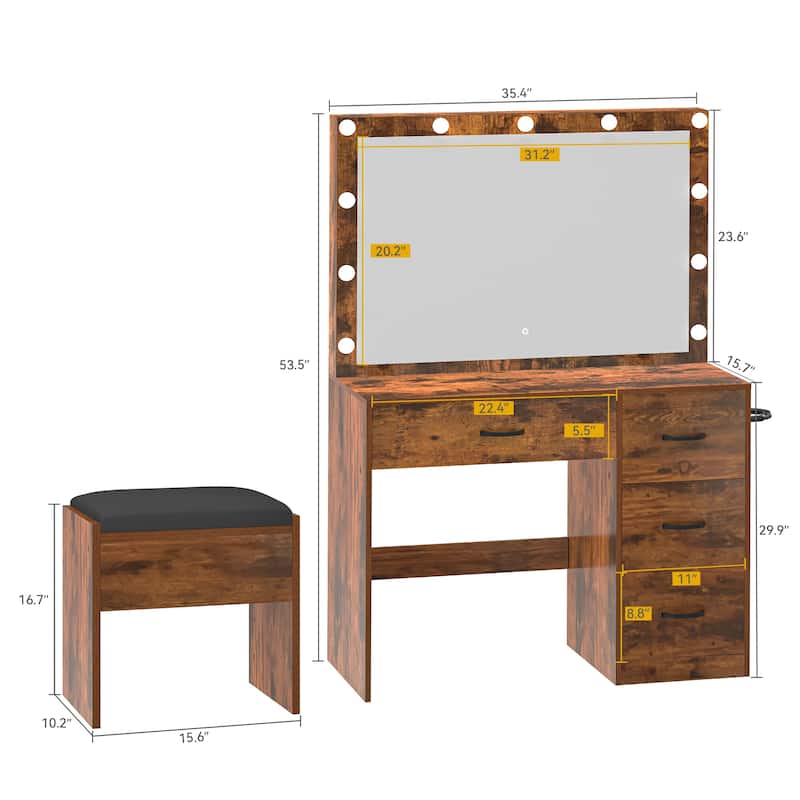 Moasis 35.4" Pink Mirror Makeup Vanity Table - 35.4''L x 15.7''W x 53.5''H