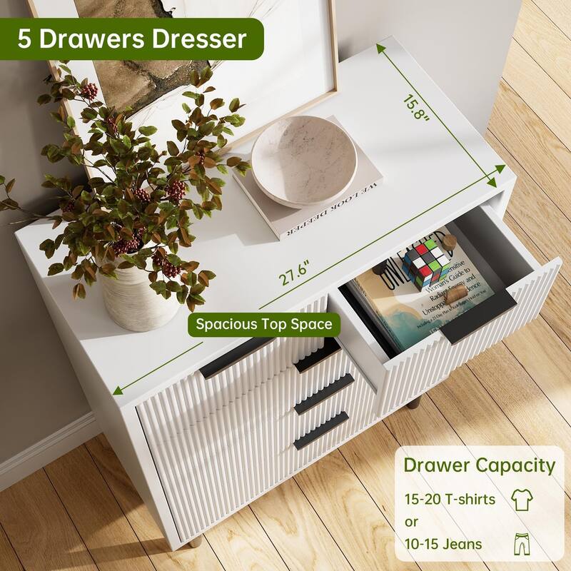 5 Drawer Dresser for Bedroom, Modern Wood Chest of Drawers with Wide Drawers