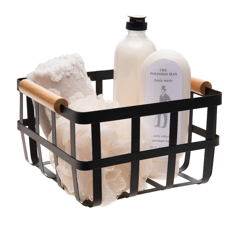 Simplify Square Metal Basket with Bamboo Handles