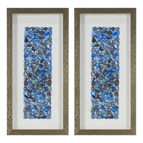 slide 2 of 8, American Art Decor Blue Seashell Mosaic 3D Textured Wall Art, 2 Piece Set - Coastal Vertical Panels with Champagne Frame Blue