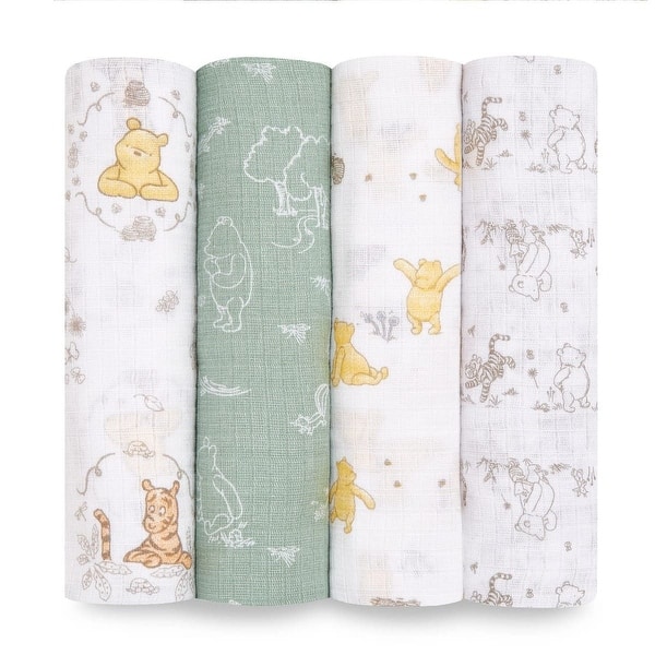 slide 2 of 5, aden + anais essentials cotton muslin swaddle blanket 4 pack winnie + friends