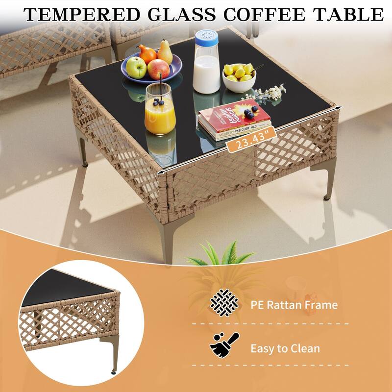 8 Pieces Wicker Outdoor Conversation Set with Fife Pit Table