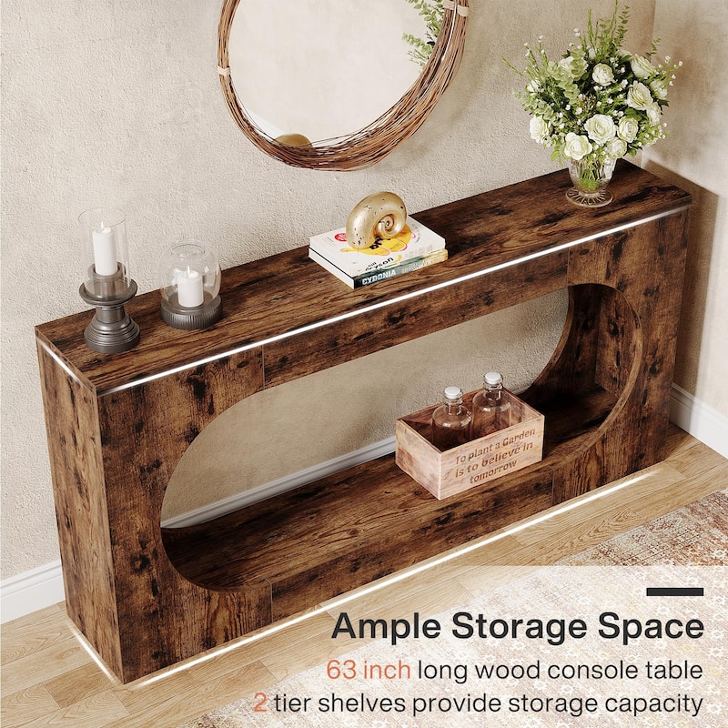 63-Inch Console Table for Entryway, 2 Tier Narrow Sofa Table for Living Room