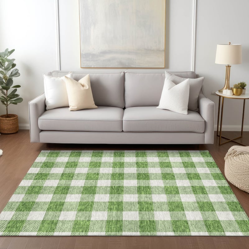 Machine Washable Indoor/ Outdoor Chantille Plaid Rug