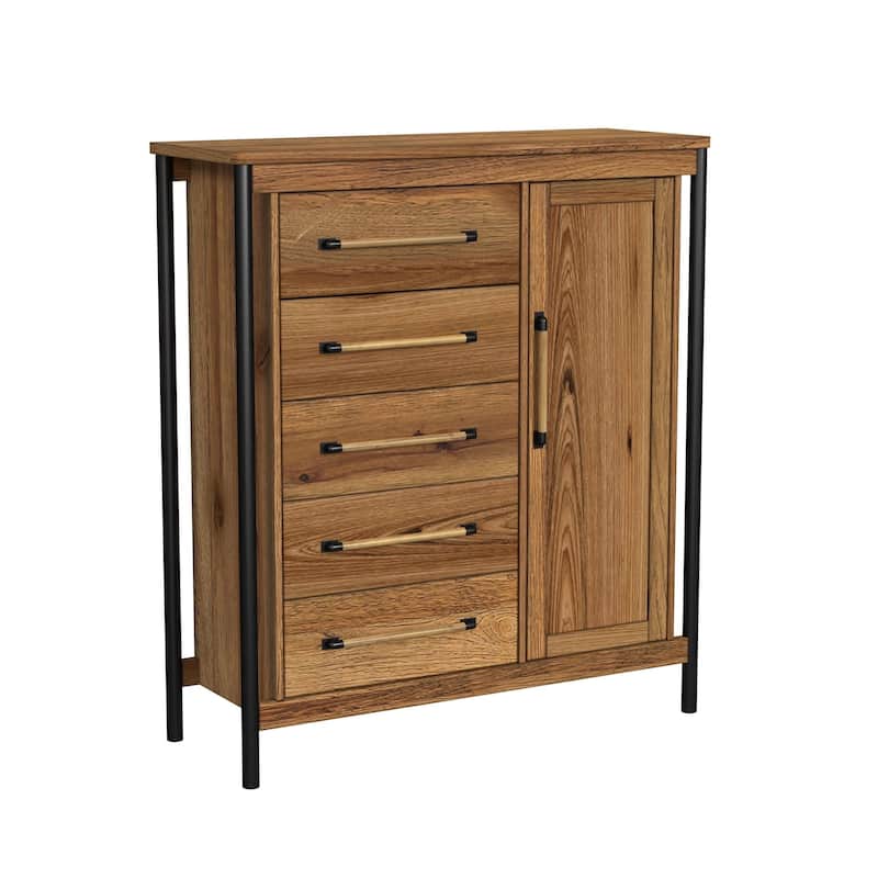 Norcross 5-Drawer Rubberwood Chest, Hickory