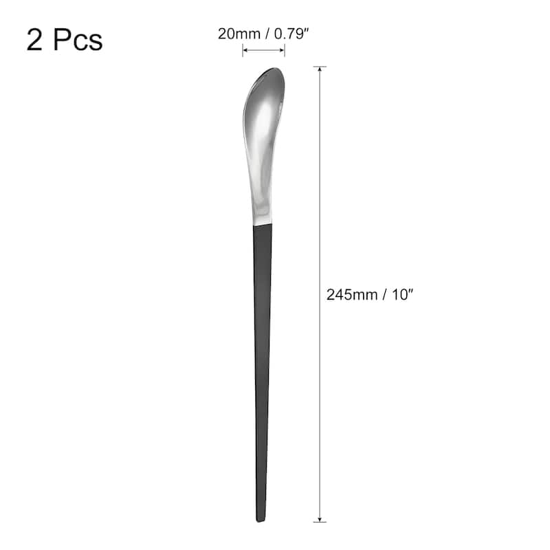 2Pcs 10-Inch Stainless Steel Cocktail Beverage Stirring Spoons - Silver Black