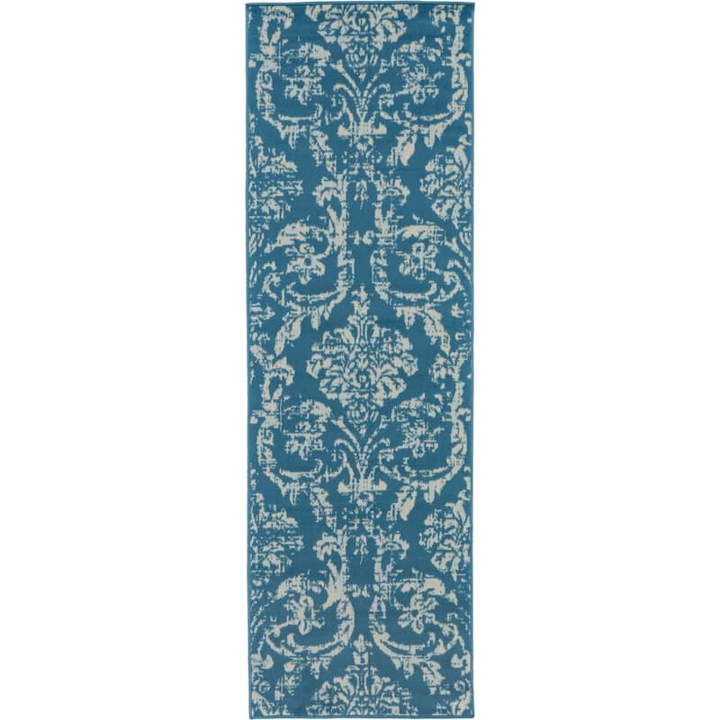 Nourison Jubilant Vintage Farmhouse Damask Area Rug - 8' Runner - Blue