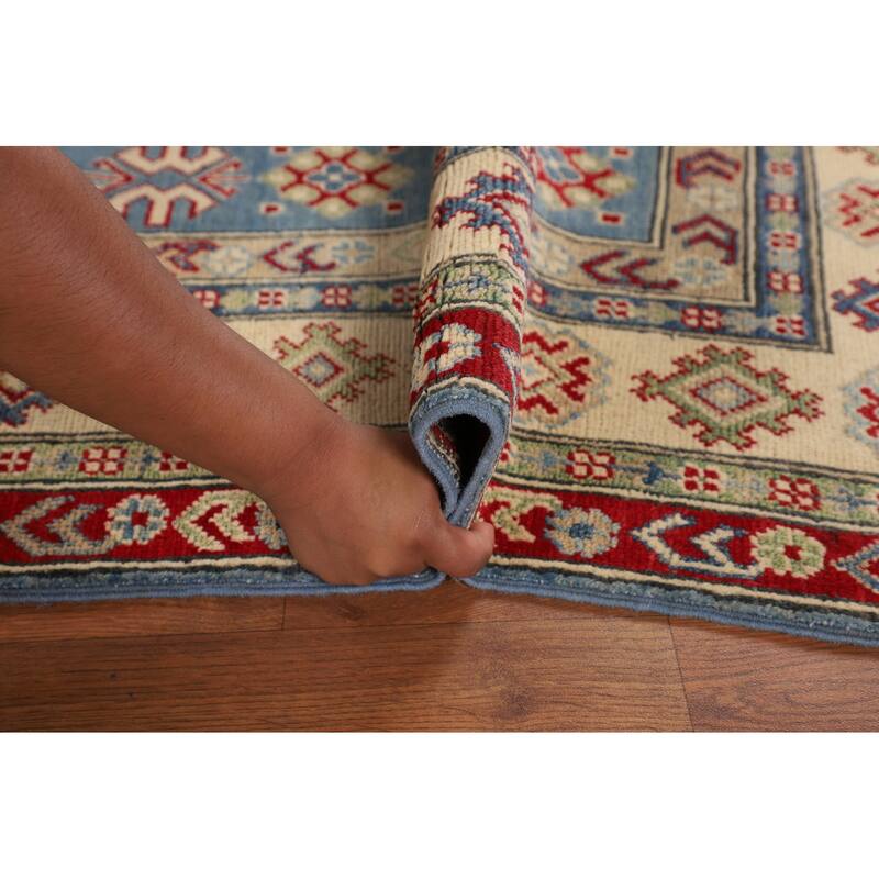 Blue Kazak Oriental Area Rug Handmade Floral Wool Carpet - 4'11" x 6'10"