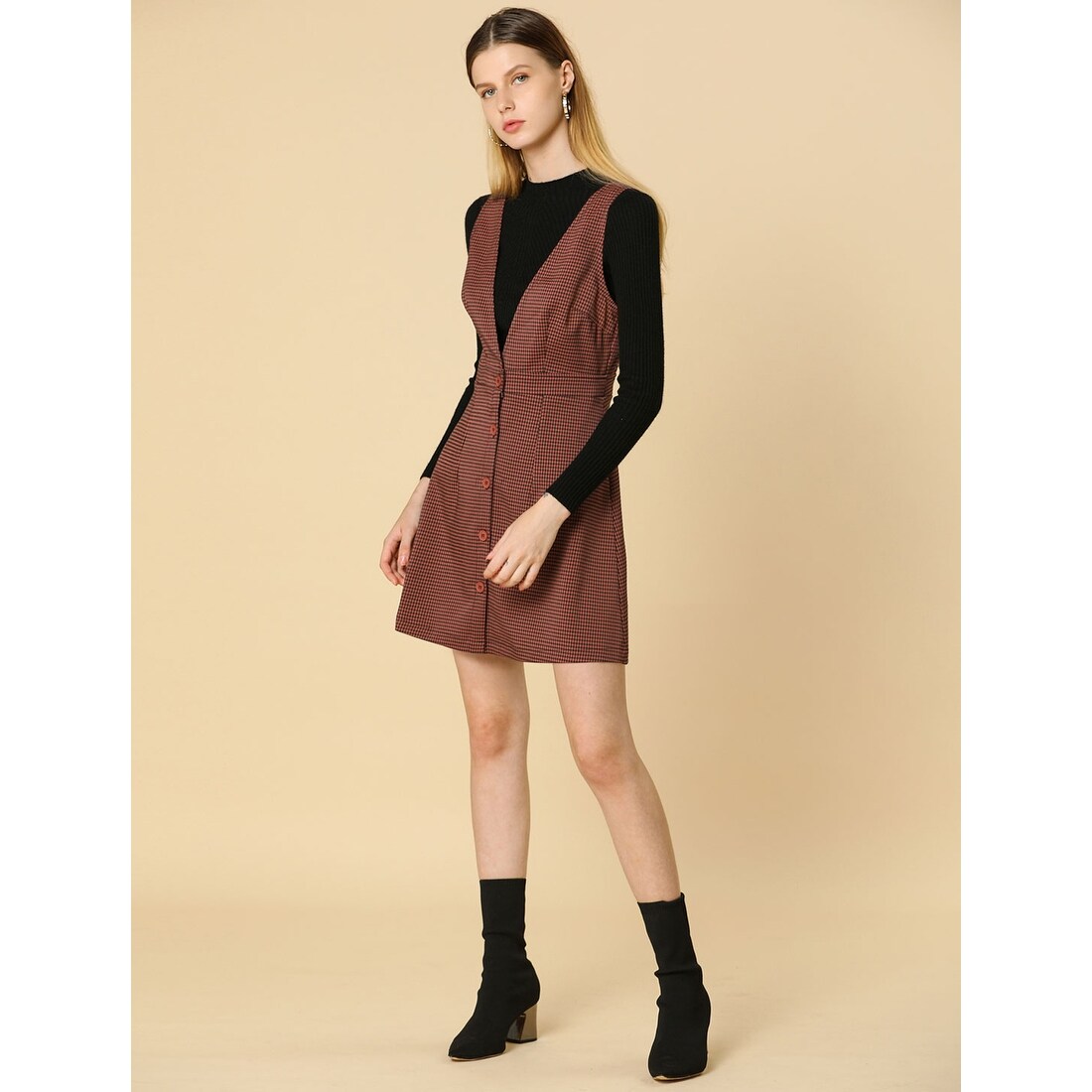womens red pinafore dress