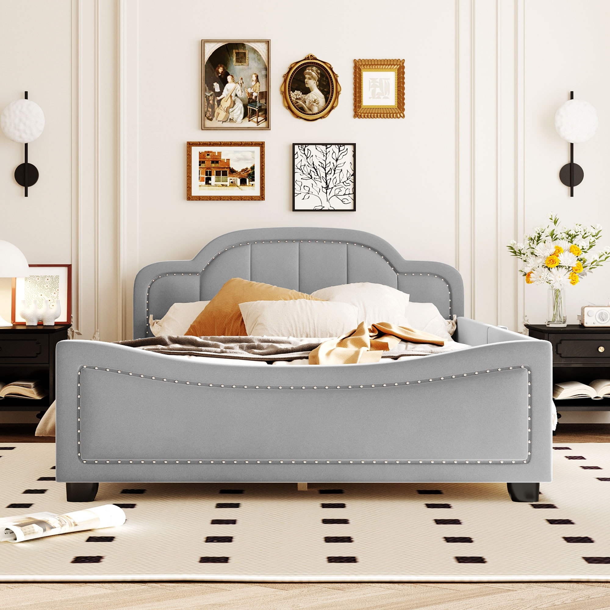 Full Size Upholstered Daybed with Cloud Shaped Headboard - Bed Bath ...