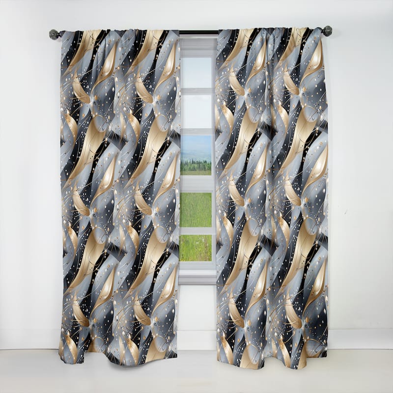 Designart "Grey And Gold Diamond Glam Sequins " Glam Blackout Curtain Panel 108 Inches